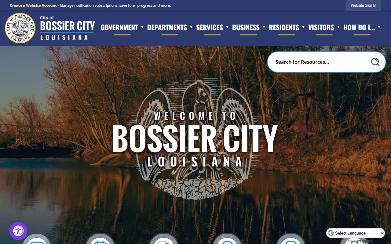 City of Bossier City Louisiana website for local government and death index information