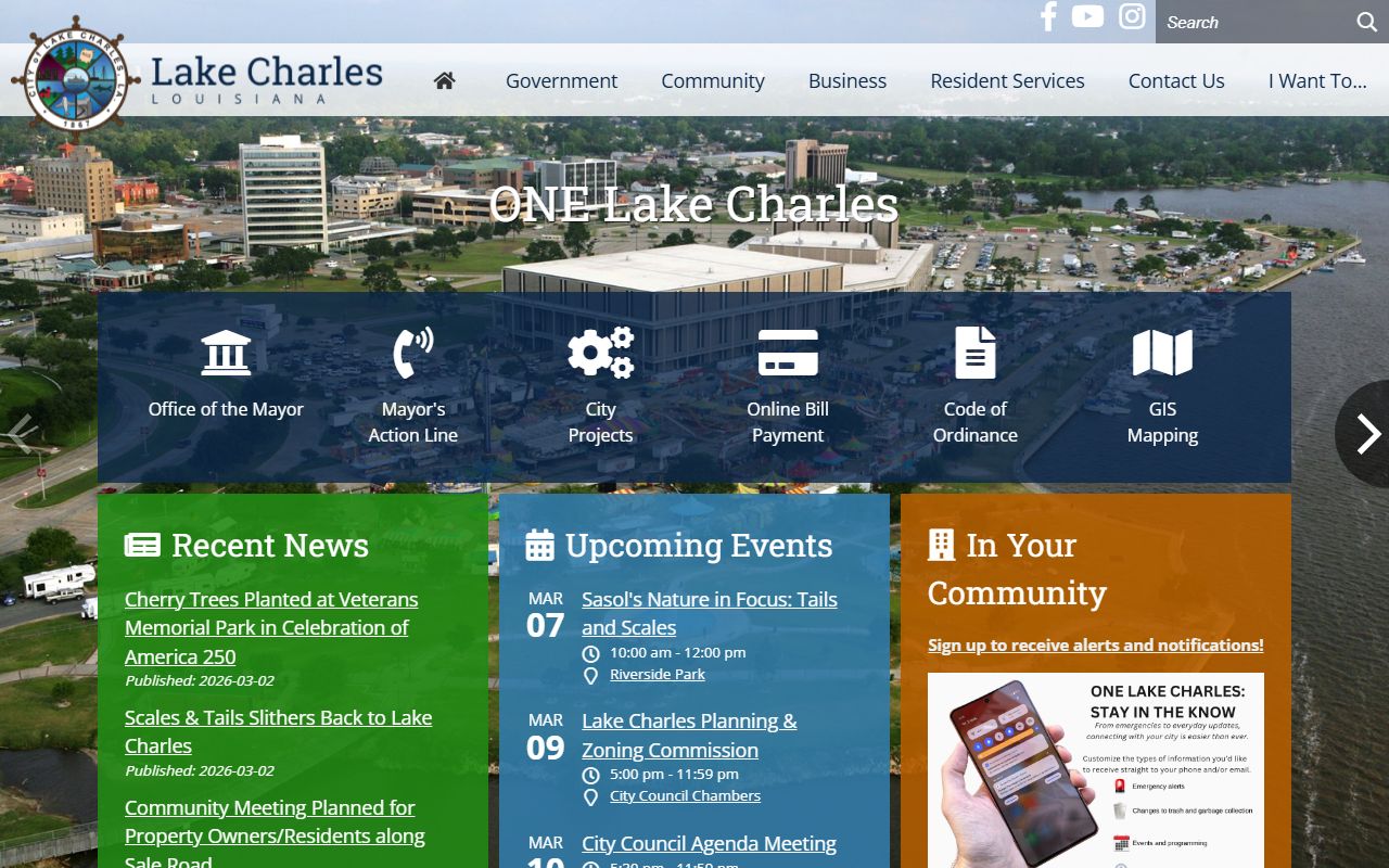 City of Lake Charles Louisiana website for death index and vital records information