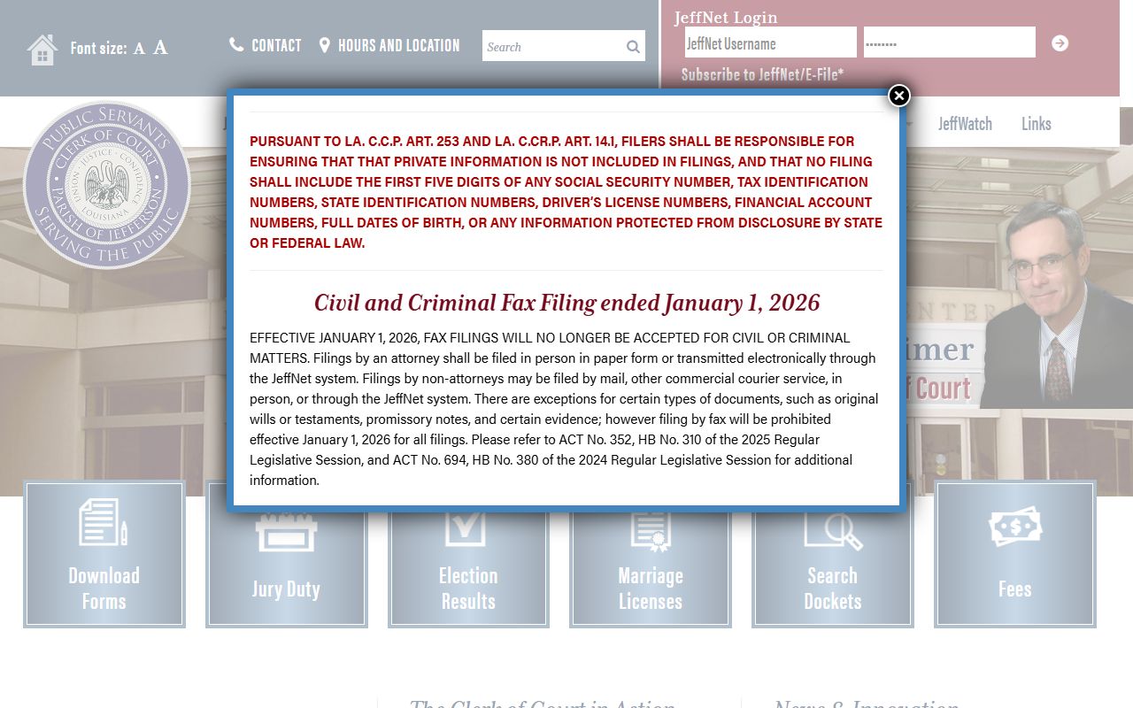 Jefferson Parish Clerk of Court website for Metairie death index records