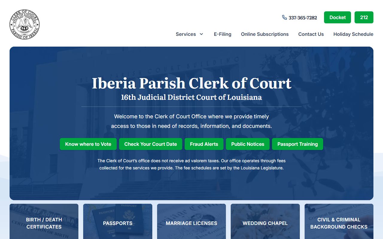 Iberia Parish Clerk of Court website for New Iberia death index records