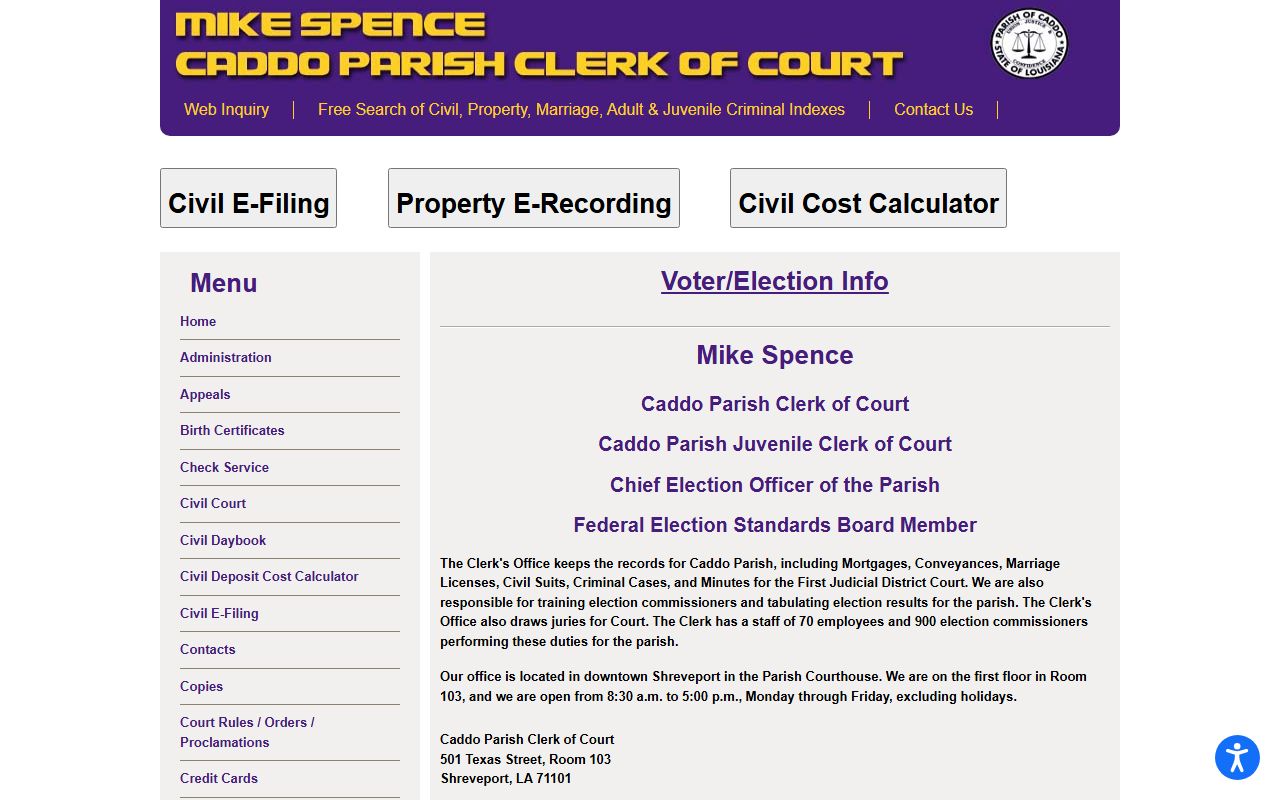 Caddo Parish Clerk of Court website for Shreveport death index records