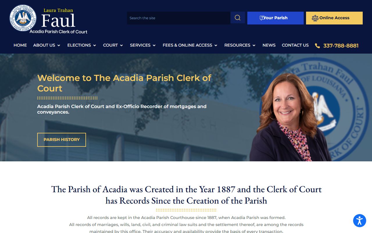 Acadia Parish Clerk of Court website for death index records in Crowley Louisiana