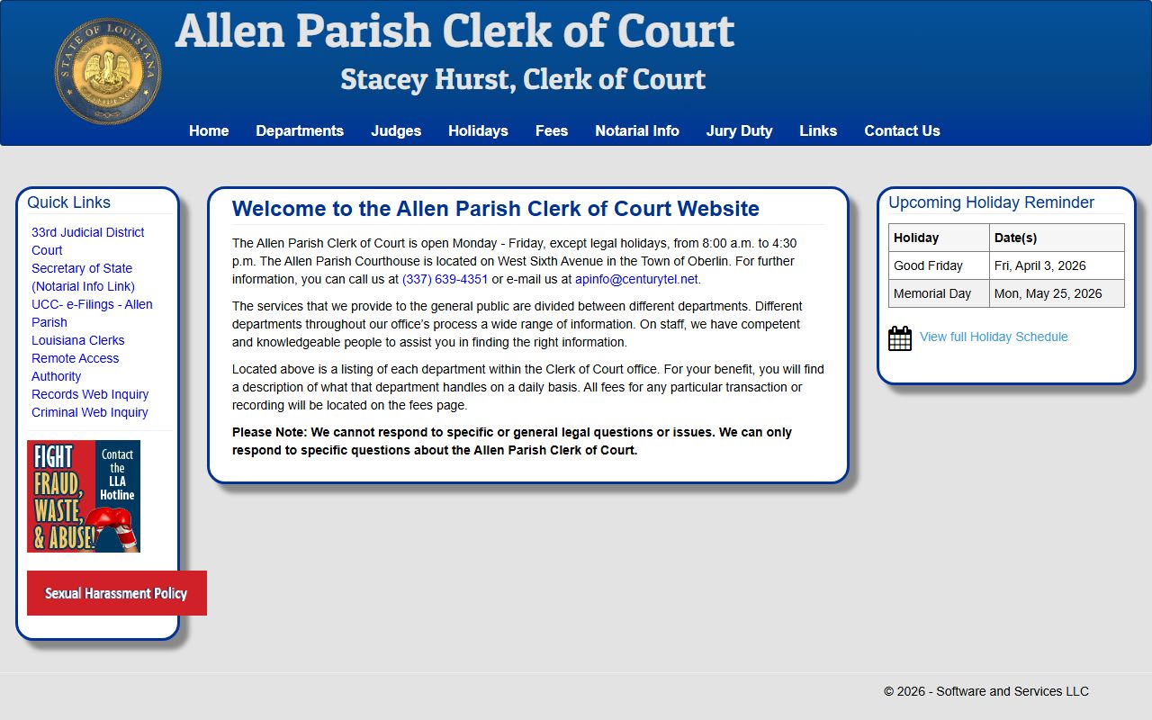 Allen Parish Clerk of Court website for death index records in Oberlin Louisiana