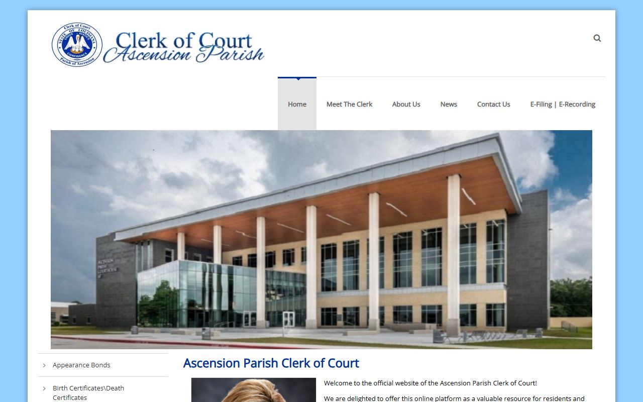 Ascension Parish Clerk of Court website for death index records in Gonzales and Donaldsonville Louisiana
