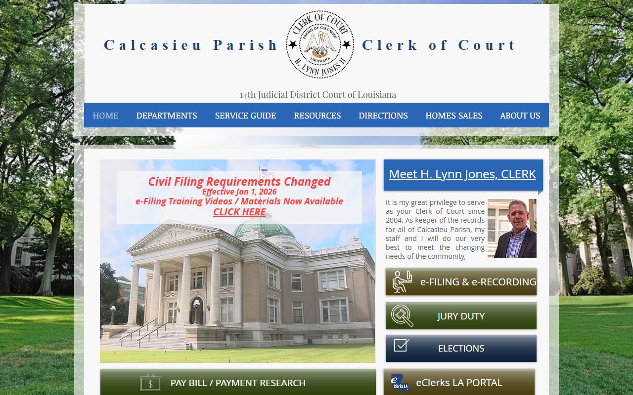Calcasieu Parish Clerk of Court website for death index and vital records in Lake Charles
