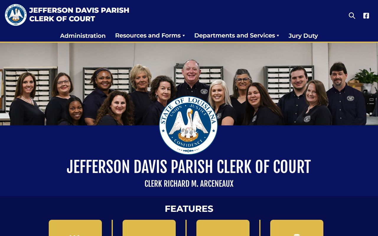 Jefferson Davis Parish Clerk of Court website showing death index access and vital records services for Jefferson Davis Parish