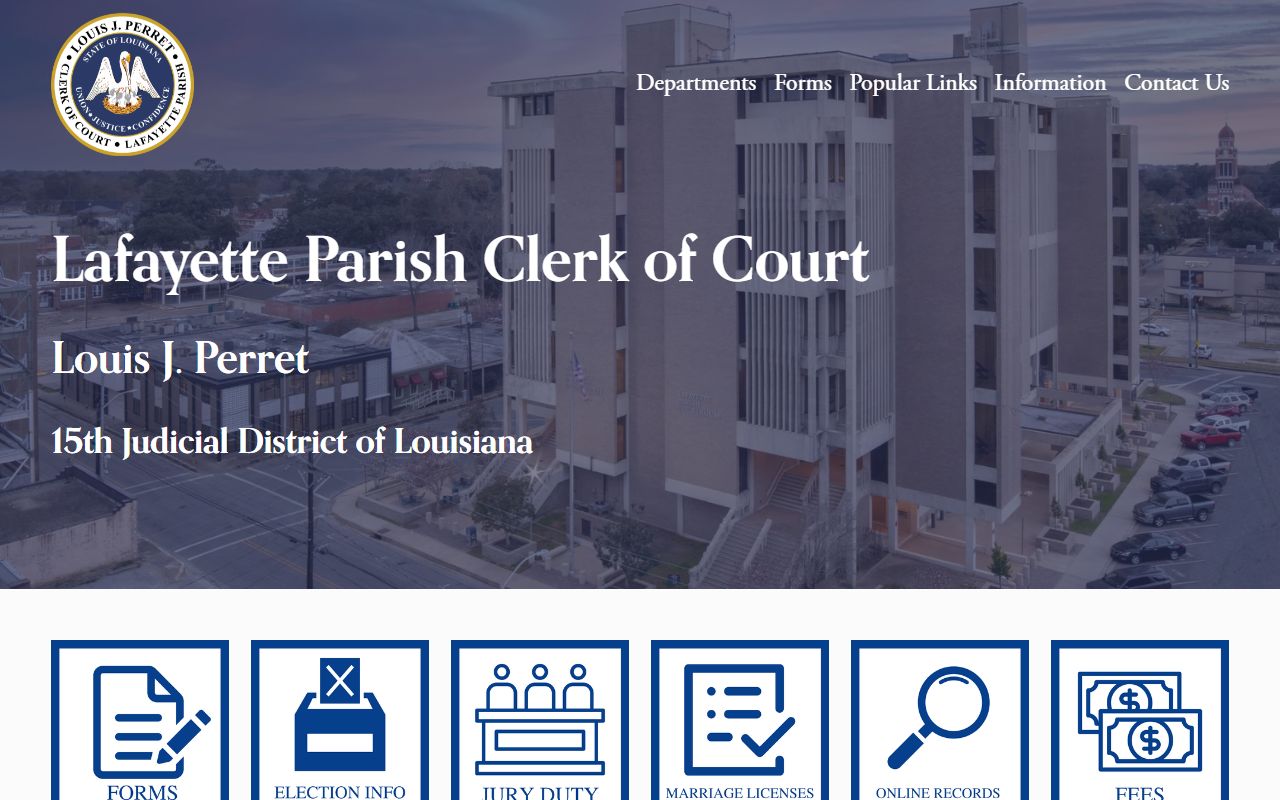 Lafayette Parish Clerk of Court homepage for death index records