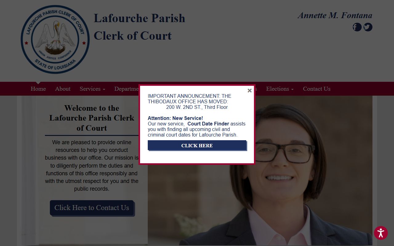 Lafourche Parish Clerk of Court homepage for death index records