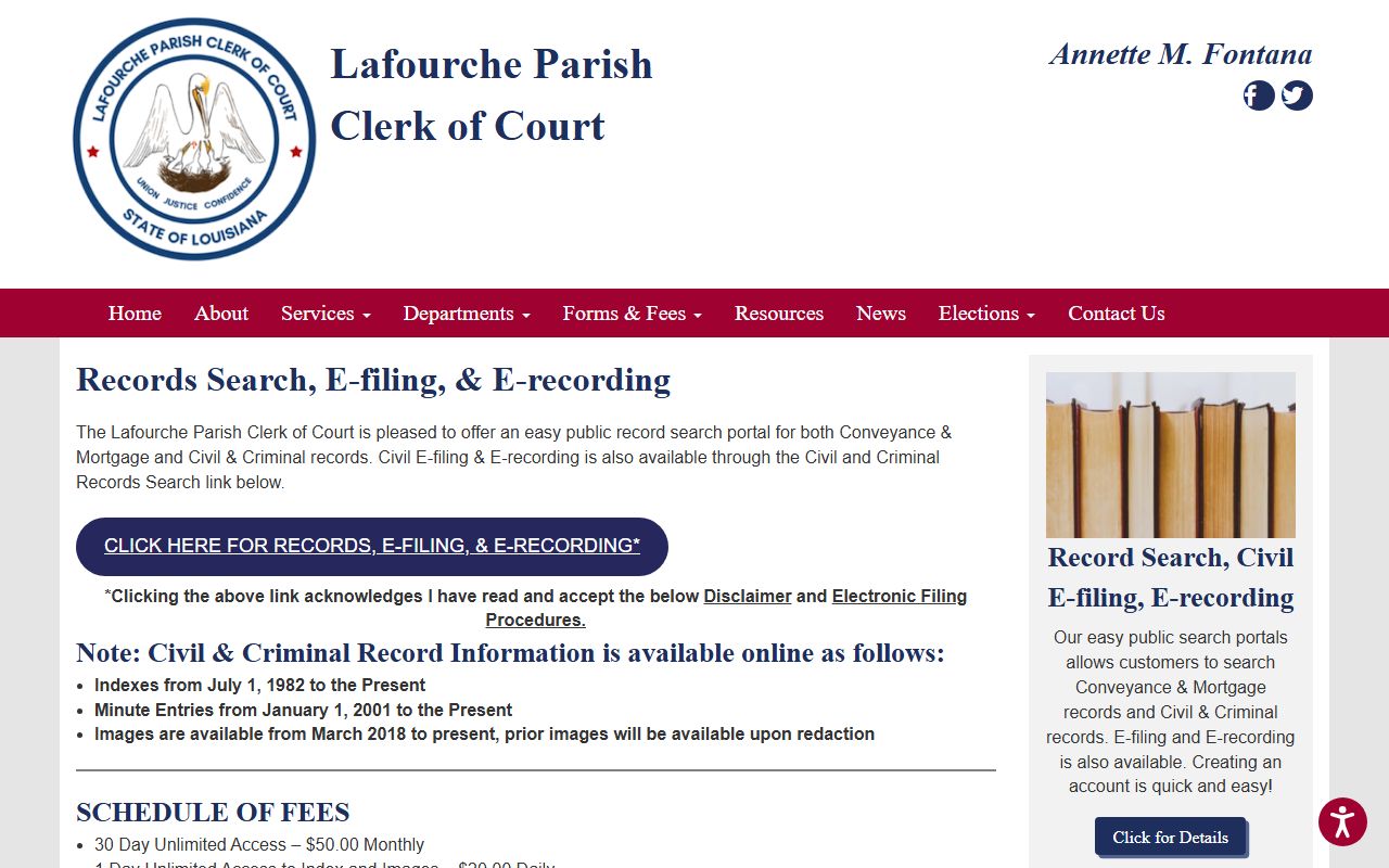 Lafourche Parish online records search portal for death index