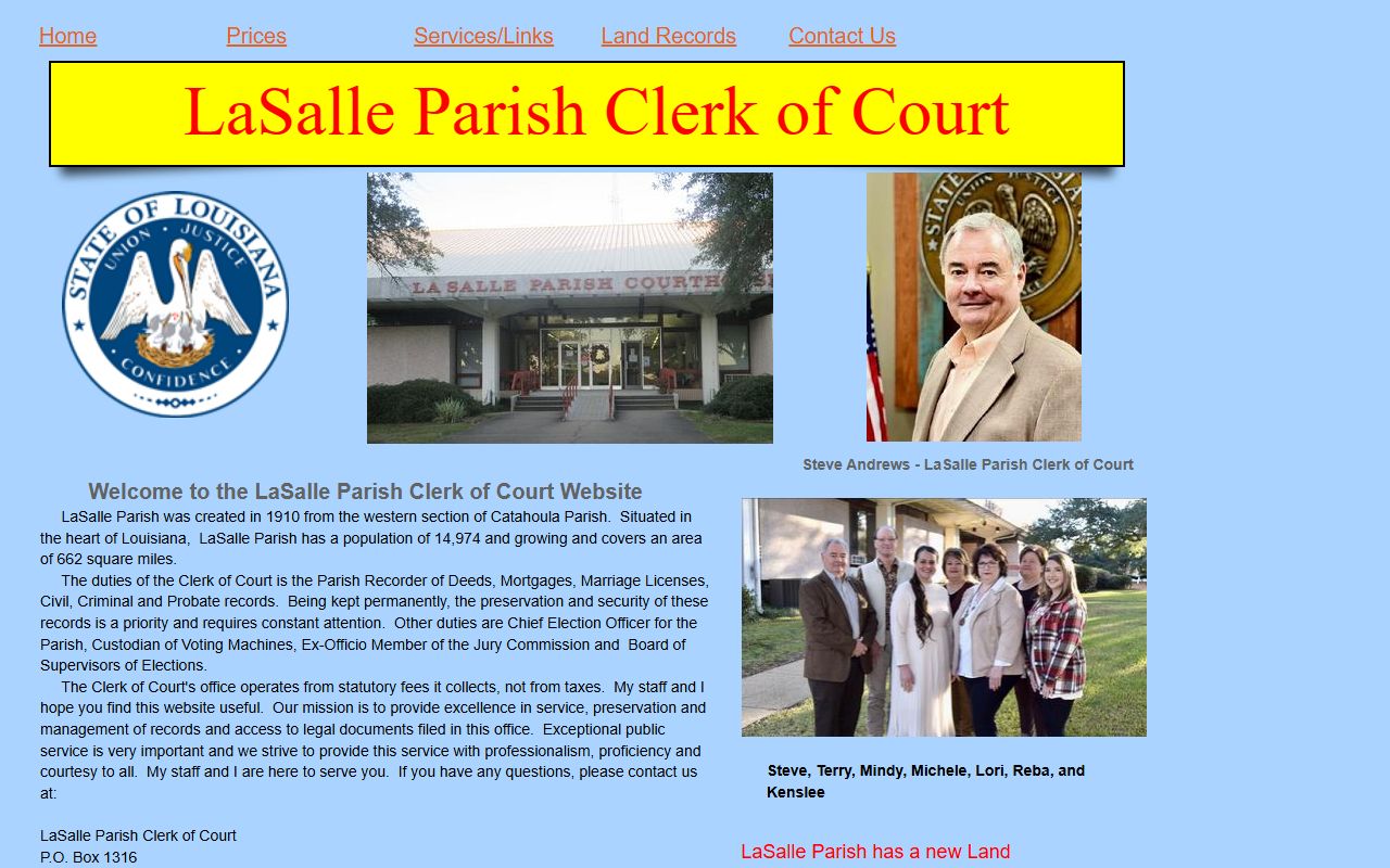 LaSalle Parish Clerk of Court homepage for death index records