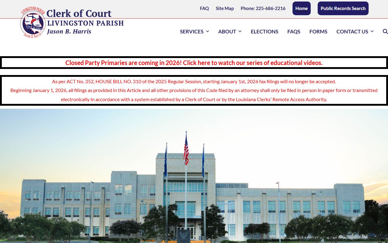 Livingston Parish Clerk of Court website for death index records in Livingston Louisiana