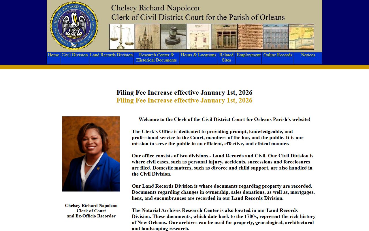 Orleans Civil Clerk of Court website for Orleans Parish death index succession records