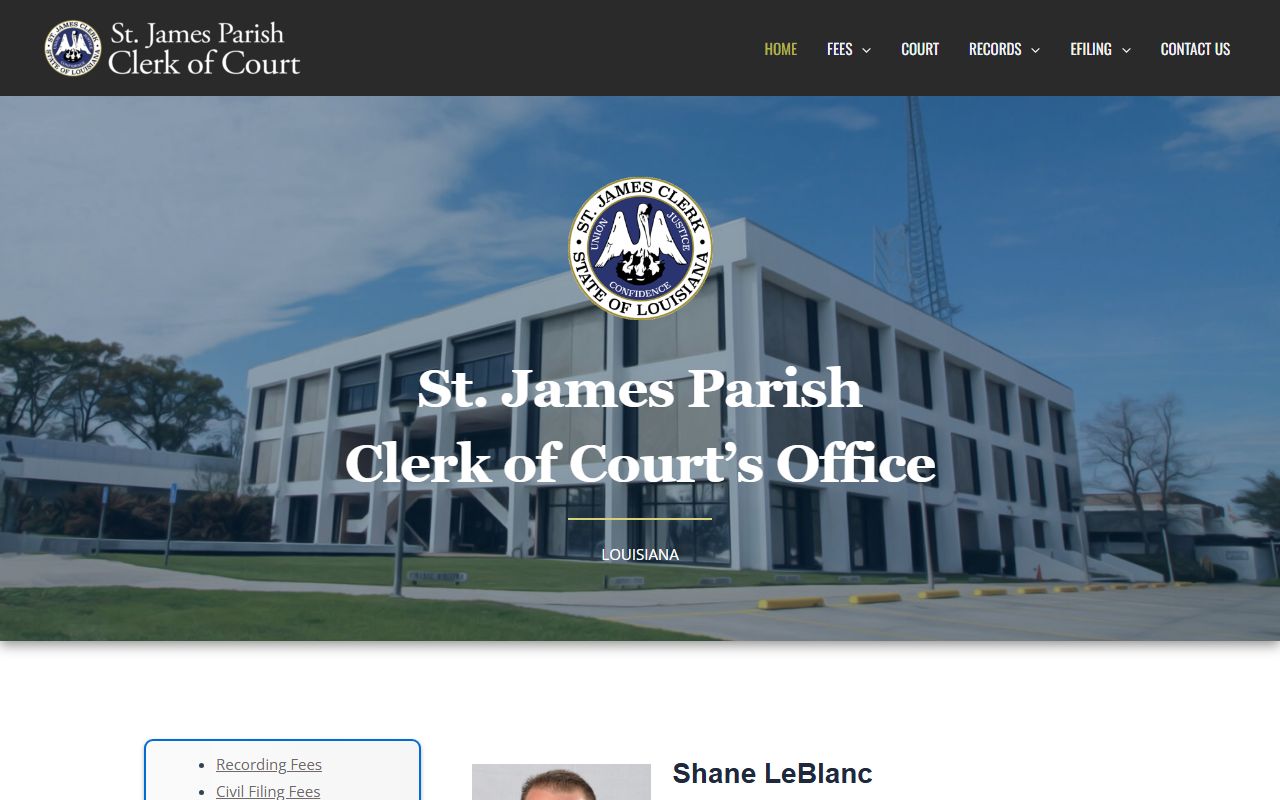 St. James Parish Clerk of Court website showing death index and succession records